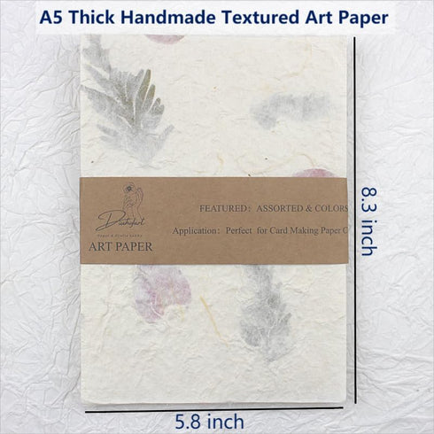 Textured Handmade Paper Sheets for Crafts, A5 Thick Rough Mulberry Recycled Scrapbook Papers for Card Making, Mixed Media, Embossed, DIY Junk Jour...