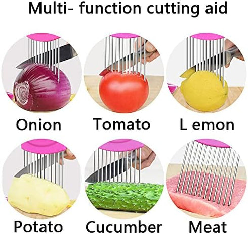 Onion Slicer- 4 Pcs Potato Chips Slicer Stainless Steel Onion Holde Ultra-thin Potato Cutter Slicer Vegetable Tomato Lemon Meat Fork Slicing for K...