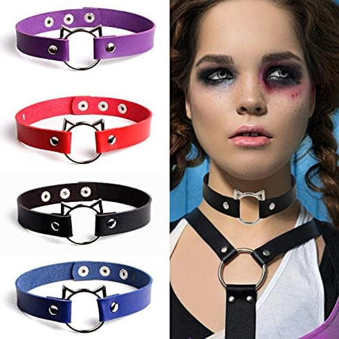 Cat Shape Leather Choker Necklace Soft PU Collar Chain Adjustable Gothic Punk Daily Party Dressing Jewelry for Women...