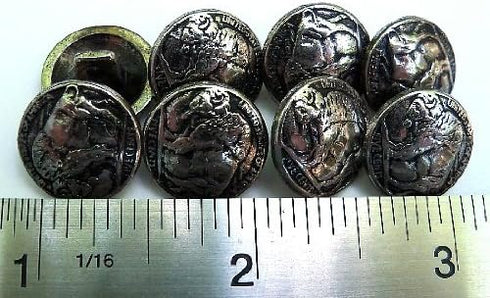 Buffalo Nickel Buttons Metal 15mm 9/16" 8 Piece Set...