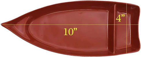 Happy Sales HSSB-10RB, Sushi Boat Shape Plate Sushi Sashimi Serving Plate Melamine Plastic Tray 10 x 4.5 Inch (Red Black)...