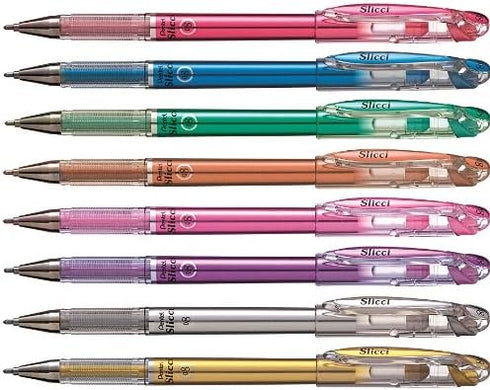Pentel Arts Slicci Metallic 0.8 mm Needle Tip Gel Pen, Metallic Pink Ink, Box of 12 (BG208-Mp)...