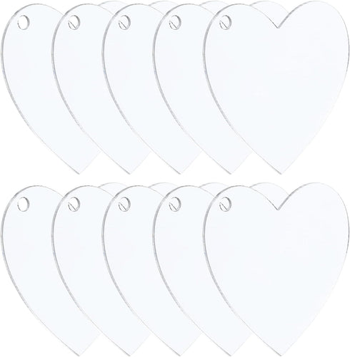 PATIKIL Acrylic Hearts Discs, 10 Pack Plastic Clear Blank Christmas Tree Ornament Keychain Transparent Pendant Hanging Decoration for Custom DIY 5...