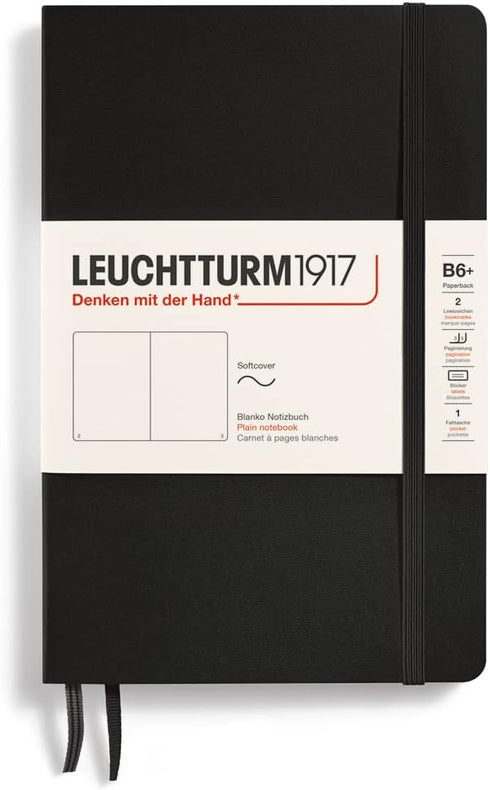 LEUCHTTURM1917 - Notebook Softcover Paperback B6+ - 123 Numbered Pages for Writing and Journaling (Plain, Black)...