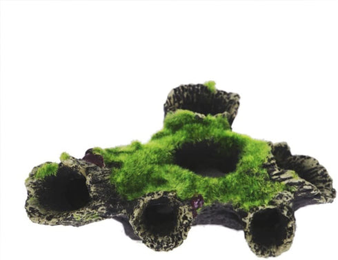 Resin Moss Tree House Fish Shrimp Hiding House Aquarium Fish Tank Decoration Accessories Artificial Resin Log Tree Branch with Moss Fish Tank Deco...