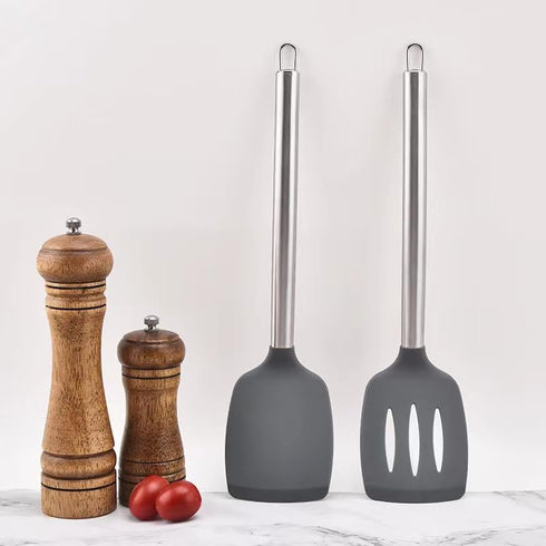2 Pack of Silicone Solid Turner,Non Stick Slotted Kitchen Spatulas,High Heat Resistant BPA Free Cooking Utensils,Ideal Cookware for Fish,Eggs,Panc...