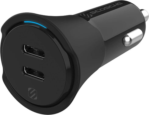 Scosche CPDCC40 PowerVolt 40-Watt Certified USB Type-C Fast Car Charger Power Delivery 3.0 for Standard USB-C Devices, Dual USB-C Charger...