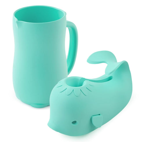 Bathtub Faucet Cover + Rinse Cup Set, Bath Tub Spout Cover for Baby Kids, Baby Wash Rinser Cup Shampoo Bath Rinser Cup, Turquoise Bath Gift Set...