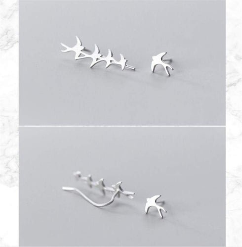 Swallow Bird Sterling Silver Earrings for Women Cute Hummingbird Cuff Wrap Crawler Climber Stud Earrings Asymmetrical Brushed Animal Post Pin Deli...