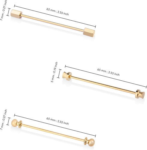 Wynameleri Mens Shirt Collar Bars Pins Clips Clasps Silver Tone and Gold Tone Set 3 PCS Business Gift 60mm...