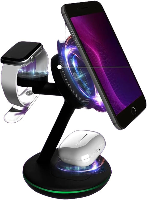 3 in 1 Magnetic Wireless Charging Station Fast Mag-Safe Charging Adapter Compatible with Apple Devices iPhone 15 14 13 12 Pro/Pro Max/Plus/Mini Ai...