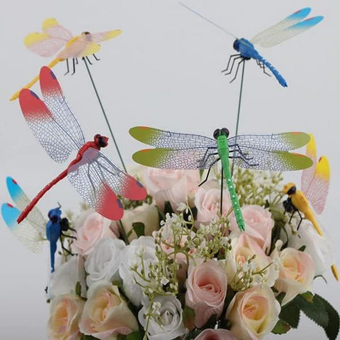 XIZHI 40 Pcs 3D Artificial Dragonfly Stakes Garden Ornaments Dragonfly Garden Decor for Indoor Outdoor Planter Miniature Fairy Garden Decoration,Y...
