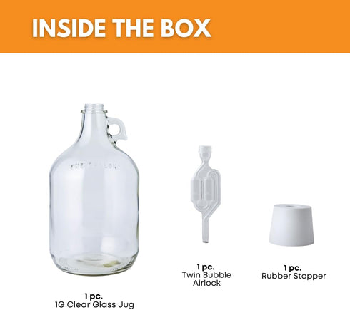 FastRack 1 Gallon Glass Jug with #6 Rubber Bungs & Twin Bubble Airlock – Fermentation Jars for Home Brewing, Clear Glass Fermenter Containers for ...