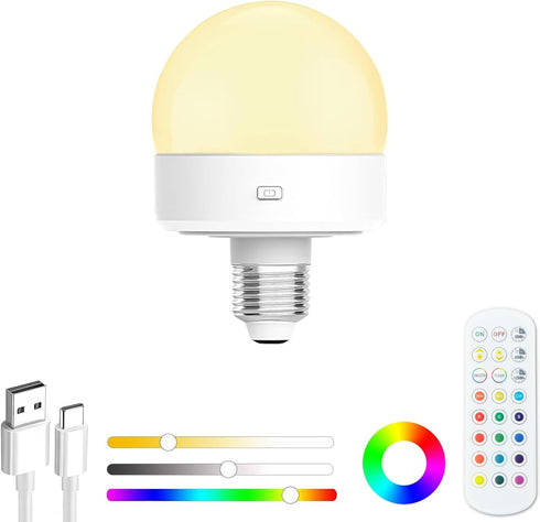 Rechargeable Light Bulb with Remote - E26 Battery Operated Light Bulb no electricity for Table lamps, Wall Sconces, Chandeliers, Non-Hardwired (1 ...