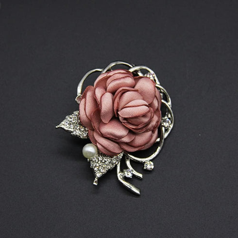 Rose Flower Brooches Pin for Women Men Wedding Party Gentleman's Essentials Handmade Crystal Pearl Fabric Flower Lapel Pin Elegant Dress Suit Acce...