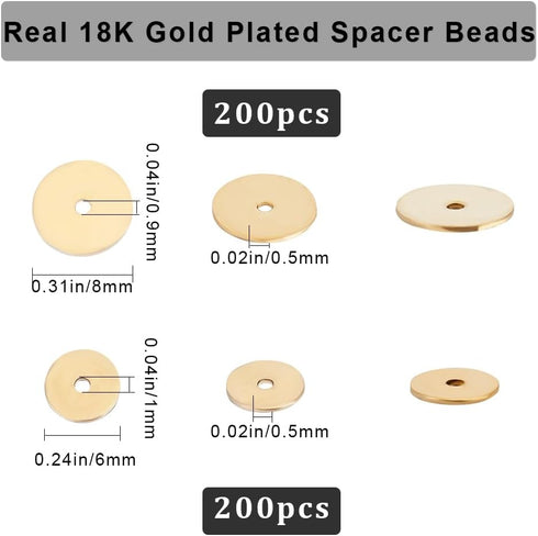 Beebeecraft 1 Box 400Pcs Flat Round Spacer Beads 18K Gold Plated Brass 6/8mm Gold Flat Disc Spacer Beads for Jewellery Making Charms Findings DIY ...