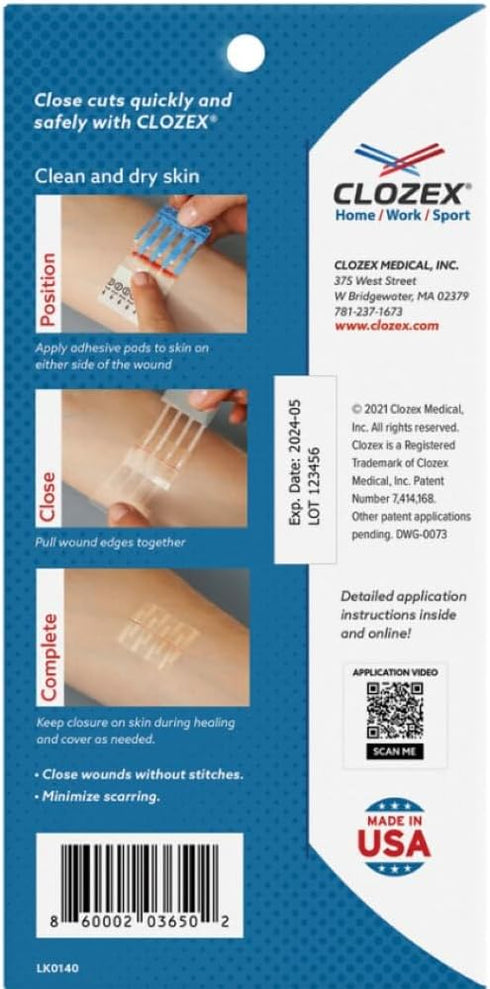 Clozex Emergency Laceration Kit - Repair Wounds Without Stitches. FDA Cleared Skin Closure Device for a Wound Up to 1 1/2 Inches in Length. Comple...
