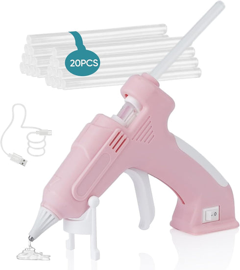 Cordless Hot Melt Glue Gun, Portable Mini Rechargeable Fast Preheating with 20 Hot Glue Sticks and USB Cable, Battery Operated Glue Gun DIY Tool f...
