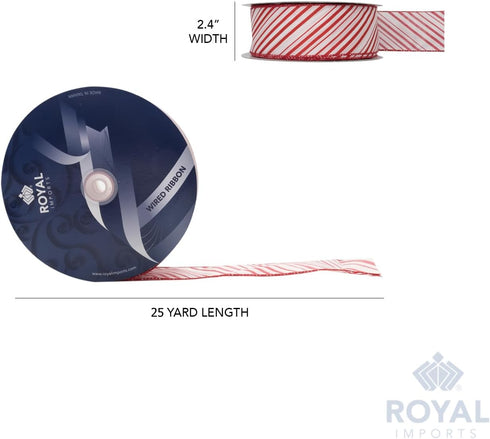 Royal Imports Red/White Candy Cane Christmas Ribbon, 2.5" (#40) Peppermint Design for Floral, Craft, Holiday Decoration, 25 Yard Roll (75 FT Spool...