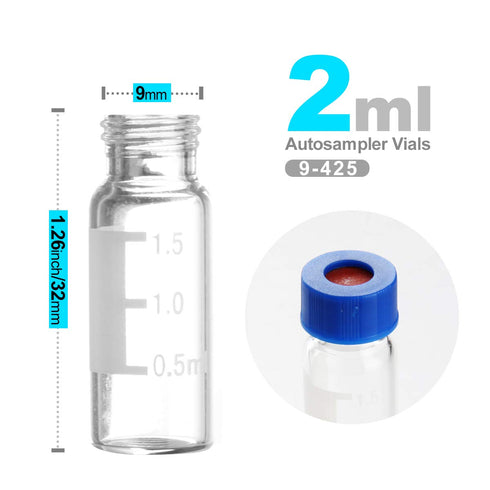 Autosampler Vials,2mL Clear Sample Vials with Write-on Spot and Graduations,Screw top 9-425 Thread Finish,12mm ID x 32mm L(Pack of 100)...