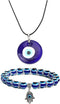 RUIZHEN 2/3/4 Pcs Blue Beads Evil Eyes Bracelet Hamsa Hand of Fatima Bracelet Glass Charm Evil Eye Leather Cord Necklace Protection Jewelry Set...