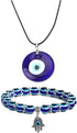 RUIZHEN 2/3/4 Pcs Blue Beads Evil Eyes Bracelet Hamsa Hand of Fatima Bracelet Glass Charm Evil Eye Leather Cord Necklace Protection Jewelry Set...