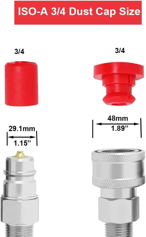 2sets 3/4" Hydraulic Coupler Dust Cap, Male Female Quick Coupler Cover, Hydraulic Quick Disconnects Port Plug Fittings with Retention Ring Keeps C...
