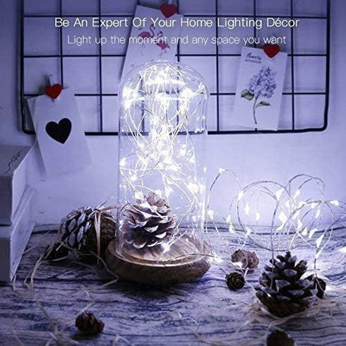 buways Fairy Lights,2-Pack Battery Operated Waterproof Cool White 50 LED Fairy String Lights,16.4ft Silver Wire Light with Remote Control for Chri...