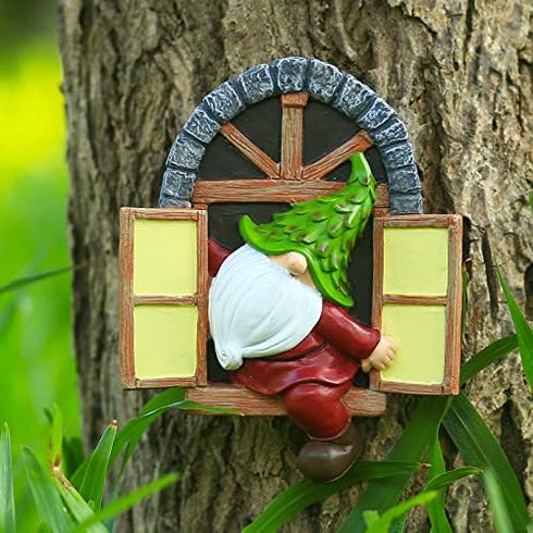 Gnome Tree Hugger Garden Gnome Statue 5.8 inches Elf Out The Door Tree Hugger, Garden Peeker Art Décor for Tree Trunk Fence Yard Garden Sculptures...