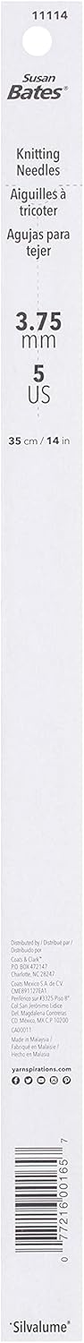 Susan Bates 11114-5 14-Inch Silvalume Single Point Knitting Needle, 3.75mm, Steel Grey...