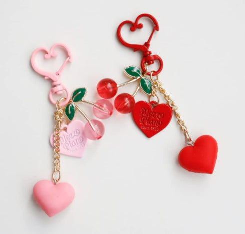 Cute Cherry Keychain with Heart Clasp, Lovely Heart Keyring Charm, Keychain Accessories for Women and Girls...