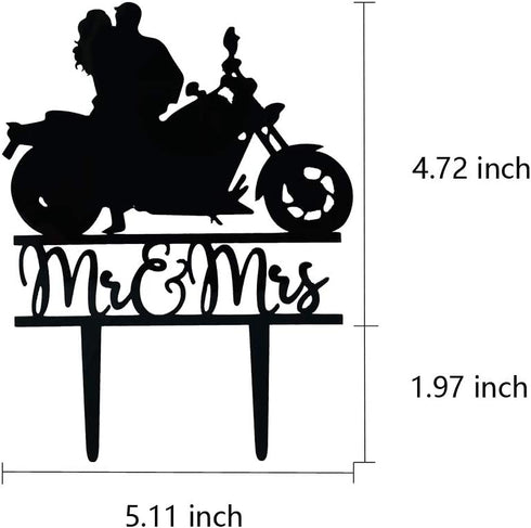 Motorcycle Cake Topper, Black Acrylic Bride & Groom, Funny Mr & Mrs, Wedding/Engagement/Bridal Shower Party Decor...