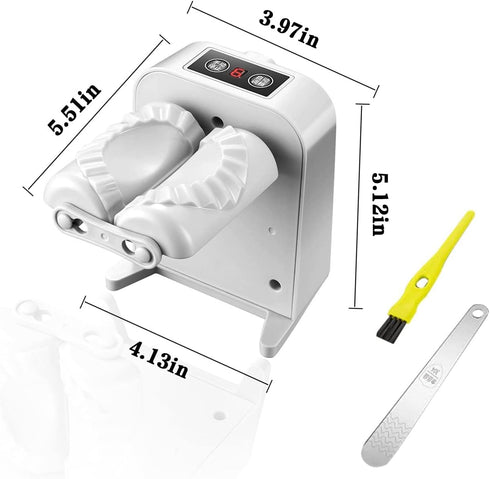 Automatic Electric Dumpling Press Maker Machine - Adjustable and Easy to Operate, With Spoon and Brush - For Home Kitchen Pastry Making (White)...