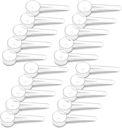20 Measuring Spoons Set with Short Handle - 1 Teaspoon (5 ML) Clear Plastic Scoops for Creatine, Coffee, Grains, Spices, Powders, and Other Dry Go...
