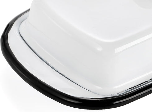 Suwimut Enamelware Butter Dish with Lid, Farmhouse White Butter Dish Vintage Style Black Rim Enamel Butter Container with Cover, Metal Butter Keep...