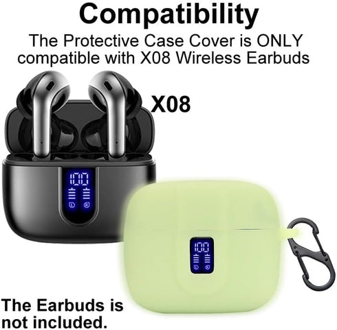 Earbuds Case Compatible with TAGRY X08 Wireless Headphone, iluminous Silicon Protective Cover with “S” Shaped Dual Carabiner, with Window for LED ...