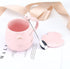 Pink Ceramic Coffee mug Cute Cat Handmade Tea Cups with Stainless Steel Spoon Kitty Cup Unique Hot chocolate Novelty mugs Christmas Birthday for G...