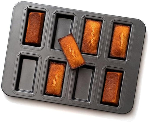 Mini Bread Pan Carbon Steel Cake Bread Mold Baking Pan Financier Baking Pan 8-Cavity for Oven Baking Mini Bars, Granola Bar Cornbread(Black)...