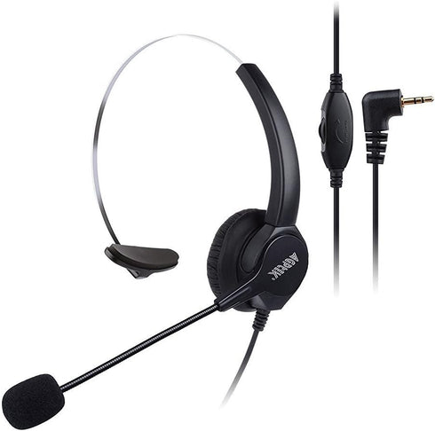 AGPTEK® 2.5mm Monaural Headset for Desk Phones, 6FT Hands-Free Noise Cancelling Headphone with Mic, Microphone, Comfort Fit Headband for Office Ph...