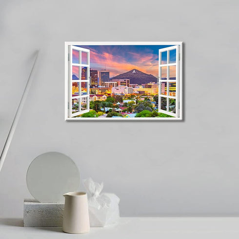 Window View Paintings for Wall Tucson Arizona Cityscape Pictures for Bedroom Downtown Skyline Canvas Wall Art HD Prints Modern Artwork Giclee Hous...