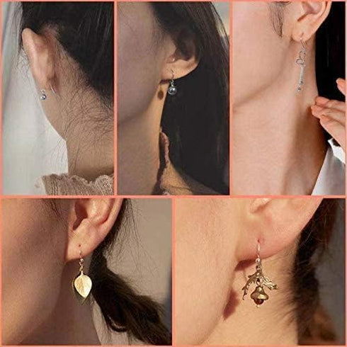 925 Sterling Earring Hooks 200PCS Silver+14K Gold Jewelry Making Supplies Hypoallergenic Ear Wires Fish Hook Earring Findings with 200PCS Clear Ru...
