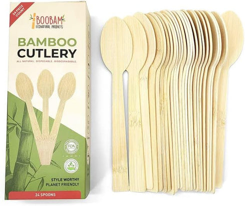 Bamboo Utensils - Natural Disposable Wooden Cutlery for Party, Eating, Camping, Picnic, Wedding, Birthday - Eco-Conscious Plant-Based Compostable ...