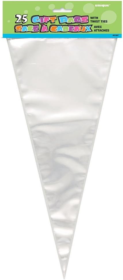 Clear Cellophane Cone Bags - Pack Of 25 - Large & Transparent Packaging For Treats, Gifts & Parties...