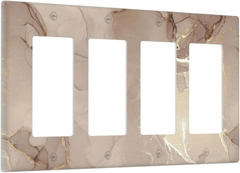 Rose Gold Brown Marble Light Switch Cover 4 Gang Quad Rocker Wall Plate Decorative Switchplate Electrical Faceplate for Bathroom Kitchen Home Deco...