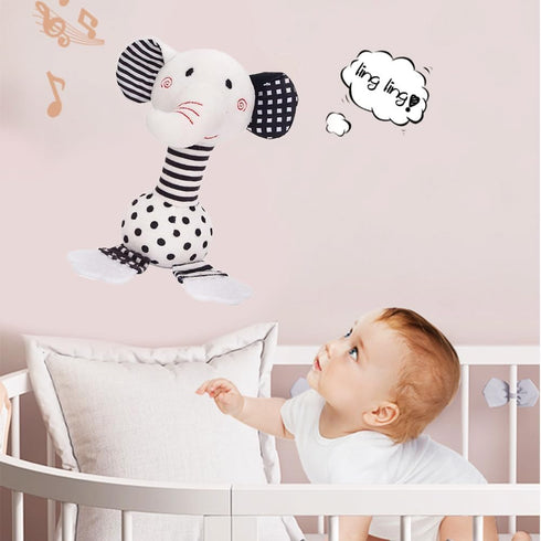 Baby Toys 0-12 Months, Black and White Newborn Toys, Soft Plush Rattle Stuffed Animal Toy with Teether and Sound, Developmental Hand Grip Toys (El...