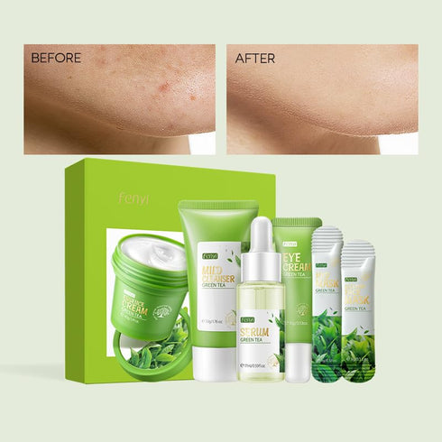 Green Tea Skincare Set, 19-In-1 Skincare Gift Set, With Natural Extracts,Cleanser,Face Serum, Face Cream, Eye Cream, Facial Mask And Mud Mask,Mois...