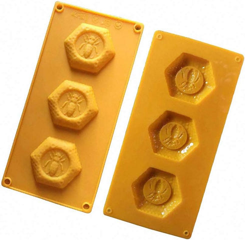 2 Pack 3 Cavities 3D Bee & Honeycomb Silicone Soap Molds for Soap Making, Beehive Cake Baking Pan, Homemade Craft Candle Resin Bath Bomb Old...