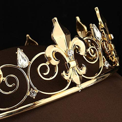SNOWH Full King Crown Gold - Men's Crowns and Tiaras, Metal Birthday Crown, Prom Hair Accessories Costume Party Decorations for Adults and Boys...