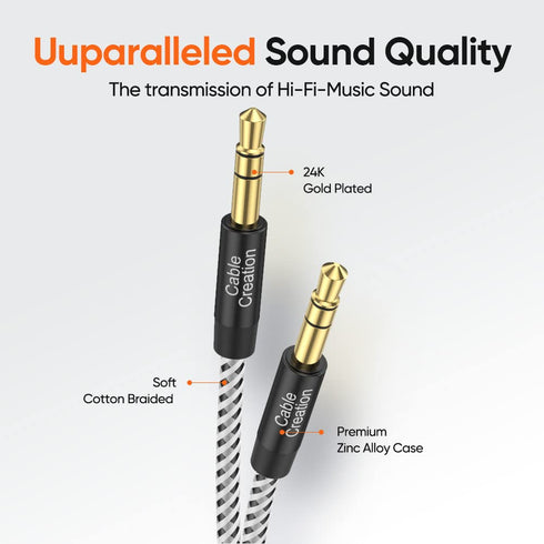 CableCreation Long Aux Cord (20FT/6M), 3.5mm Audio Cable Male to Male,Braided Hi-Fi Sound 1/8 Auxiliary Headphone Cord Extension for Outdoor,Home ...