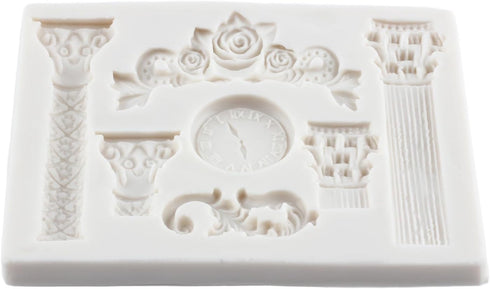 Roman Column Silicone Fondant Mold Greek Marble Pillars Relief Retro European Pattern Clock Chocolate Candy Molds for Cake Decorating Cupcake Topp...